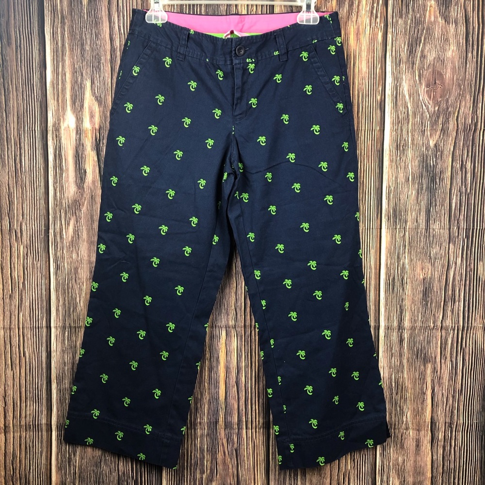 Lilly Pulitzer Palm Tree Capri Pants Size 4 Navy